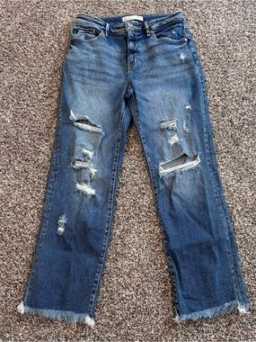 KanCan Distressed Dark Blue Straight Jeans
